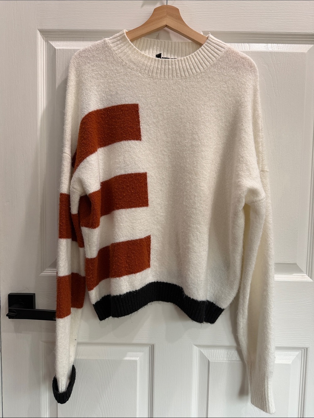 Volcom Ivory Sweater with Rust Stripes and Black Trim